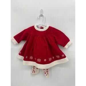 Hanna Andersson Red Corduroy Snowflake Dress & Tights Long Sleeve 60 3-6 months
